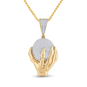 10kt Yellow Gold Men's Round Diamond Hand World Cluster Charm Pendant - Captivating Globe of Diamonds - Splendid Jewellery