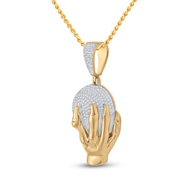 10kt Yellow Gold Men's Round Diamond Hand World Cluster Charm Pendant - Captivating Globe of Diamonds  Side View from Splendid Jewellery