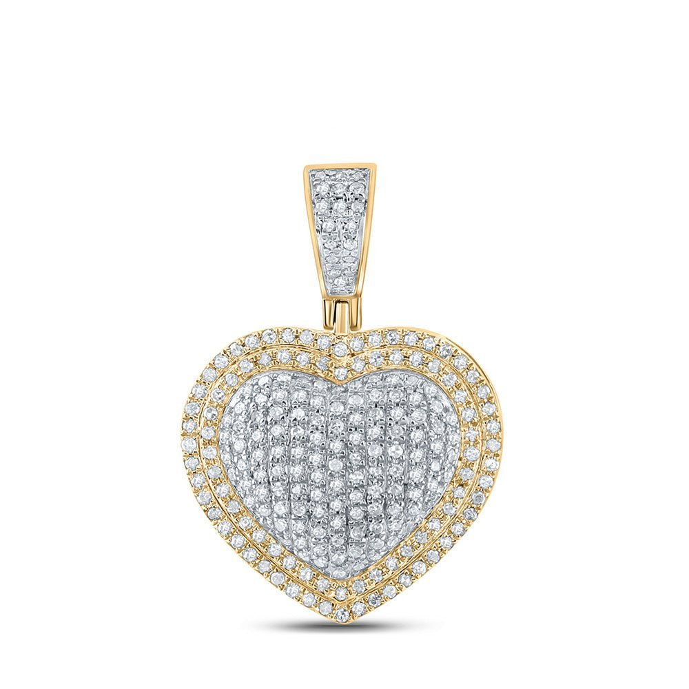10kt Yellow Gold Men's Round Diamond Heart Charm Pendant - 3/4 Cttw | Splendid Jewellery - Splendid Jewellery