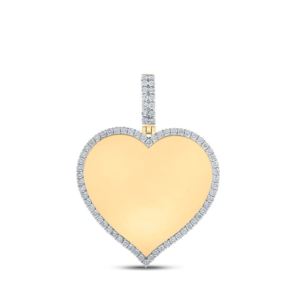 10kt Yellow Gold Men's Round Diamond Heart Memory Charm Pendant 1/5 Cttw - Captivating Men's Jewelry Piece - Splendid Jewellery