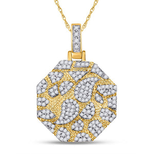 10kt Yellow Gold Men's Round Diamond Hexagon Charm Pendant 1/2 Cttw - Splendid Jewellery