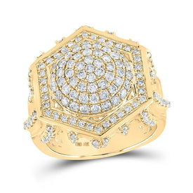 10kt Yellow Gold Mens Round Diamond Hexagon Cluster Ring - Captivating Brilliance - Splendid Jewellery