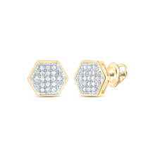 Load image into Gallery viewer, 10kt Yellow Gold Men&#39;s Round Diamond Hexagon Earrings 1/10 Cttw | Dazzling Geometric Delight product  Top View from Splendid Jewellery