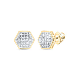 10kt Yellow Gold Men's Round Diamond Hexagon Earrings 1/10 Cttw | Dazzling Geometric Delight product  Top View from Splendid Jewellery