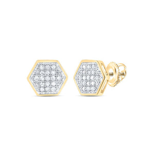 10kt Yellow Gold Men's Round Diamond Hexagon Earrings 1/10 Cttw | Dazzling Geometric Delight - Splendid Jewellery