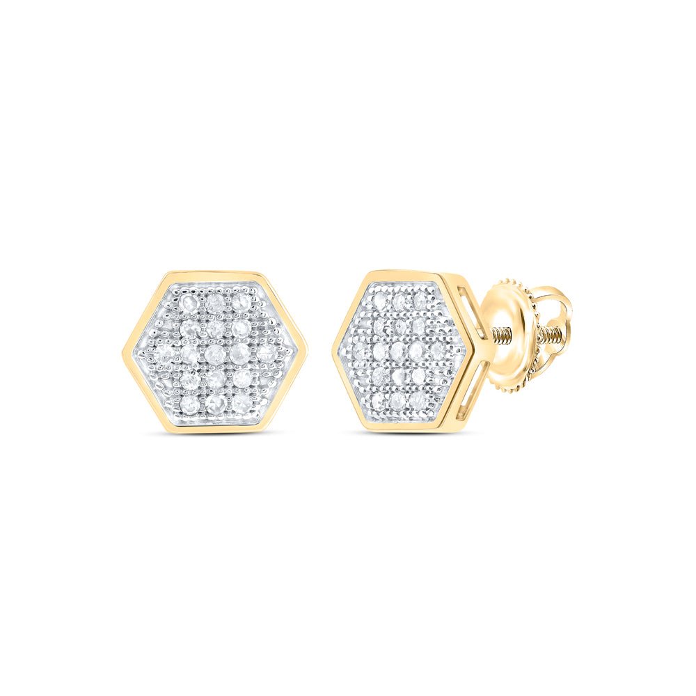 10kt Yellow Gold Men's Round Diamond Hexagon Earrings 1/10 Cttw | Dazzling Geometric Delight - Splendid Jewellery