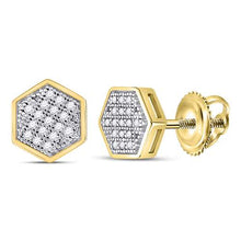 Load image into Gallery viewer, 10kt Yellow Gold Men&#39;s Round Diamond Hexagon Earrings 1/10 Cttw | Dazzling Geometric Delight product Side View from Splendid Jewellery