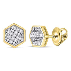 10kt Yellow Gold Men's Round Diamond Hexagon Earrings 1/10 Cttw | Dazzling Geometric Delight - Splendid Jewellery