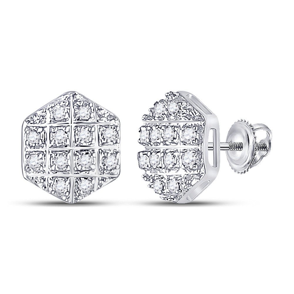 10kt Yellow Gold Men's Round Diamond Hexagon Stud Earrings - 1/10 Cttw | Splendid Jewellery - Splendid Jewellery