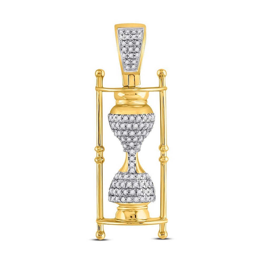 10kt Yellow Gold Men's Round Diamond Hourglass Charm Pendant 1/3 Cttw - A Timeless Treasure - Splendid Jewellery