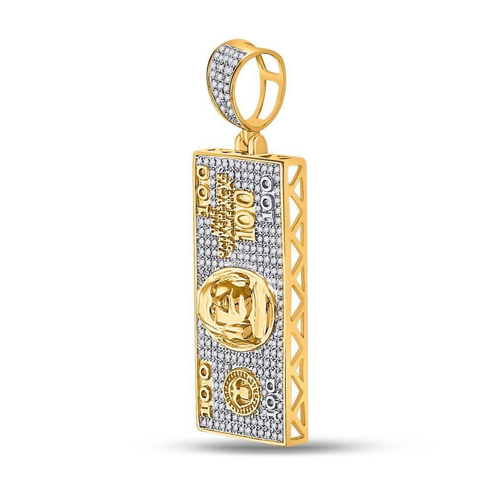 10kt Yellow Gold Men's Round Diamond Hundred Bill Money Charm Pendant - 5/8 Cttw - Splendid Jewellery