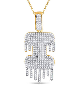 10kt Yellow Gold Men's Round Diamond I Dripping Letter Charm Pendant - 3/4 Cttw | Splendid Jewellery - Splendid Jewellery