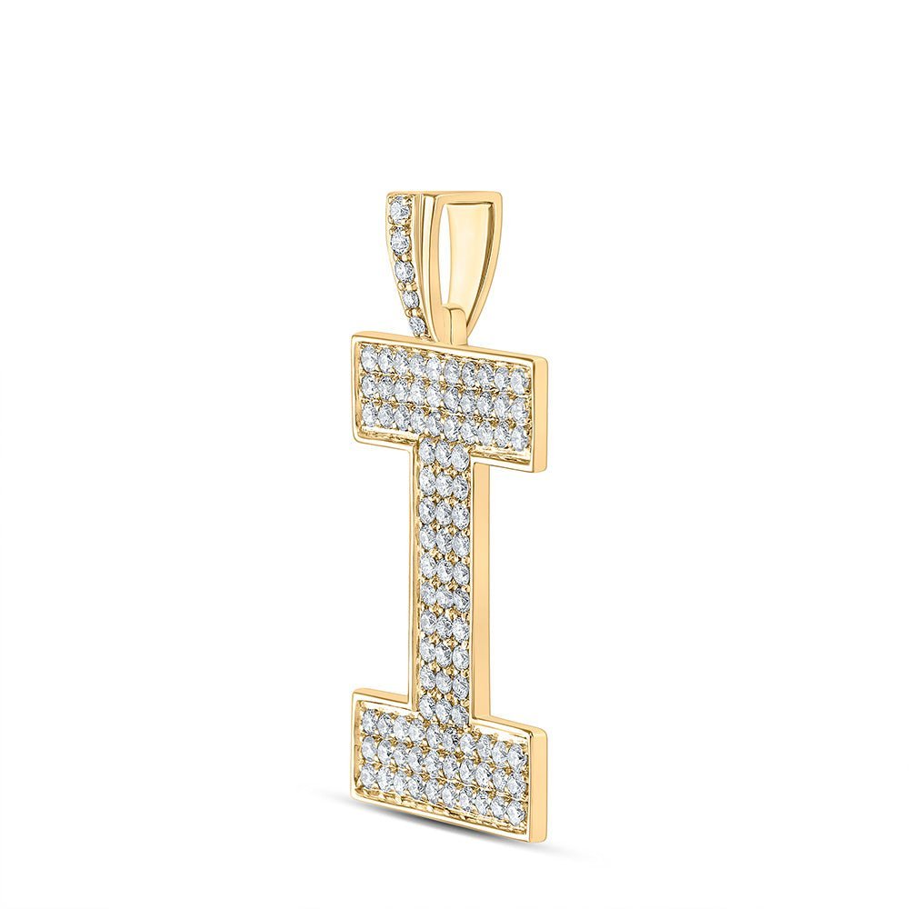 10kt Yellow Gold Men's Round Diamond I Initial Letter Charm Pendant - 1 - 5/8 Cttw - Splendid Jewellery