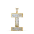 10kt Yellow Gold Men's Round Diamond I Initial Letter Charm Pendant - 1 - 5/8 Cttw - Splendid Jewellery