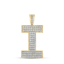 Load image into Gallery viewer, 10kt Yellow Gold Men's Round Diamond I Initial Letter Charm Pendant - 1 - 5/8 Cttw - Splendid Jewellery