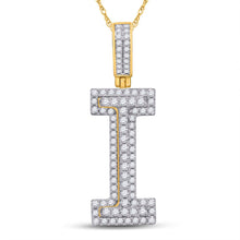 Load image into Gallery viewer, 10kt Yellow Gold Men's Round Diamond I Initial Letter Charm Pendant 1 Cttw - Luxurious Elegance product  Top View from Splendid Jewellery