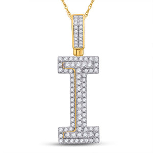 10kt Yellow Gold Men's Round Diamond I Initial Letter Charm Pendant 1 Cttw - Luxurious Elegance - Splendid Jewellery