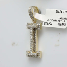 10kt Yellow Gold Men's Round Diamond I Initial Letter Charm Pendant 1 Cttw - Luxurious Elegance product Side View from Splendid Jewellery