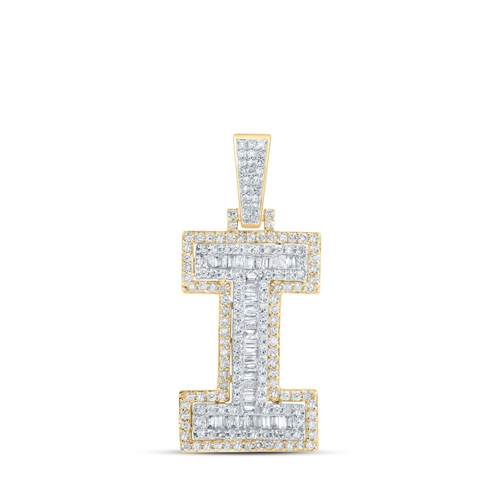10kt Yellow Gold Men's Round Diamond I Initial Letter Charm Pendant - 7/8 Cttw - Splendid Jewellery