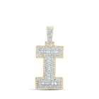 10kt Yellow Gold Men's Round Diamond I Initial Letter Charm Pendant - 7/8 Cttw - Splendid Jewellery