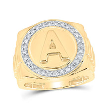 Load image into Gallery viewer, 10kt Yellow Gold Men's Round Diamond Initial A Circle Ring 1/2 Cttw | Splendid Jewellery - Splendid Jewellery