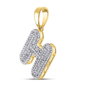 10kt Yellow Gold Men's Round Diamond Initial Bubble Charm Pendant  Side View from Splendid Jewellery