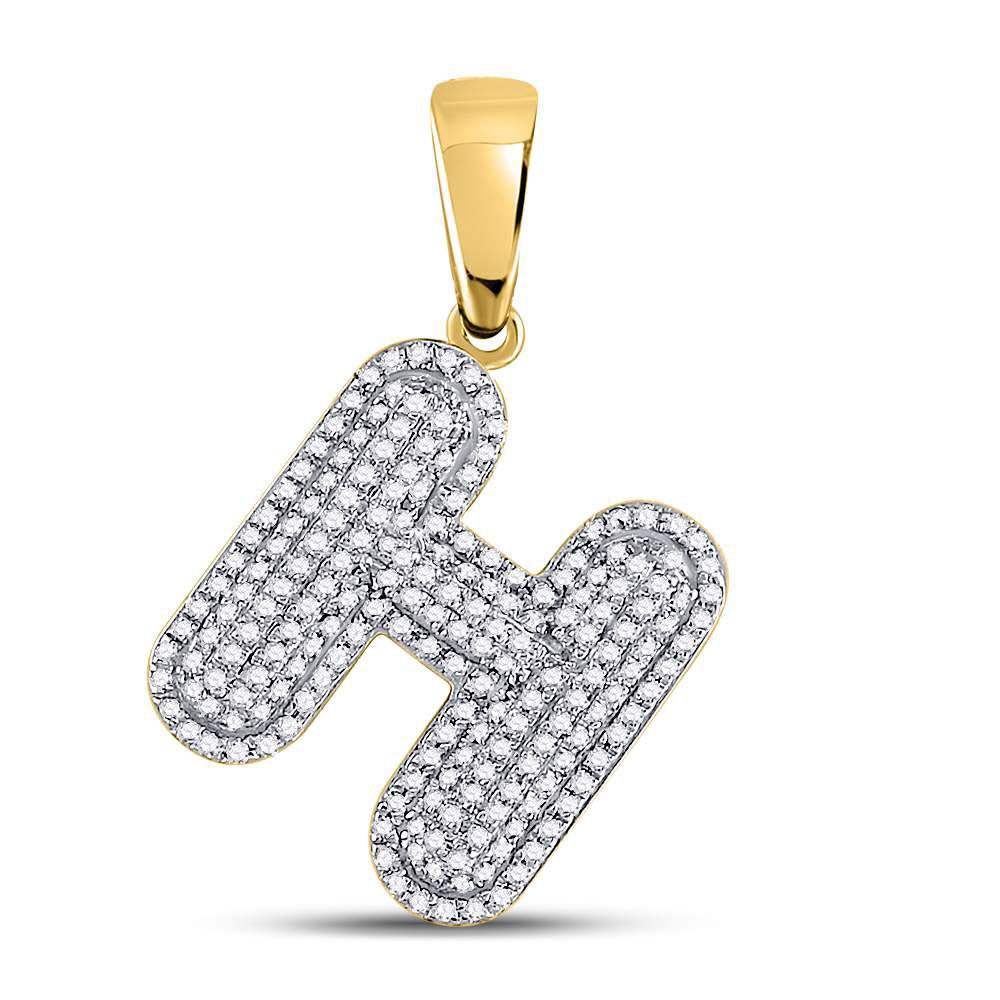 10kt Yellow Gold Men's Round Diamond Initial Bubble Charm Pendant - Splendid Jewellery