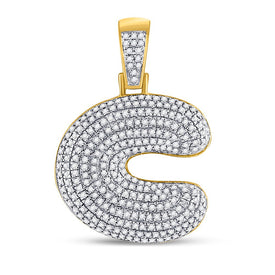 10kt Yellow Gold Men's Round Diamond Initial C Letter Charm Pendant 3/4 Cttw - A Dazzling Statement of Personalized Style product  Top View from Splendid Jewellery