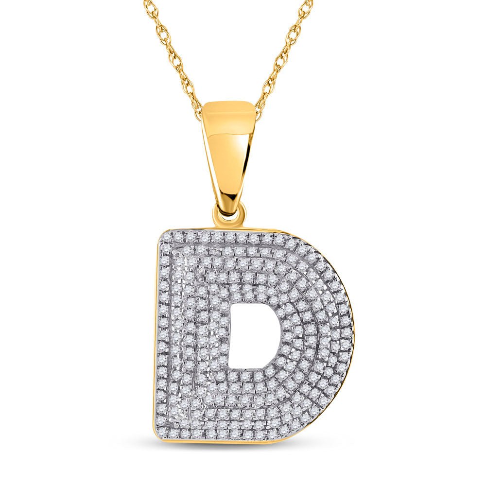 10kt Yellow Gold Men's Round Diamond Initial D Letter Charm Pendant - 5/8 Cttw | Splendid Jewellery - Splendid Jewellery