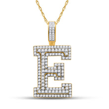 Load image into Gallery viewer, 10kt Yellow Gold Men&#39;s Round Diamond Initial E Letter Charm Pendant - 1-3/4 Cttw product  Top View from Splendid Jewellery