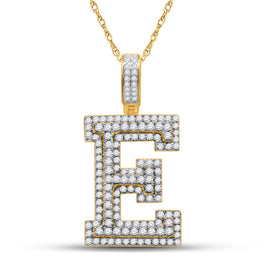 10kt Yellow Gold Men's Round Diamond Initial E Letter Charm Pendant - 1-3/4 Cttw product  Top View from Splendid Jewellery