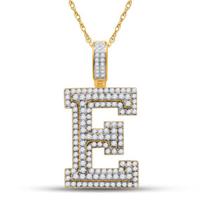 10kt Yellow Gold Men's Round Diamond Initial E Letter Charm Pendant - 1 - 3/4 Cttw - Splendid Jewellery