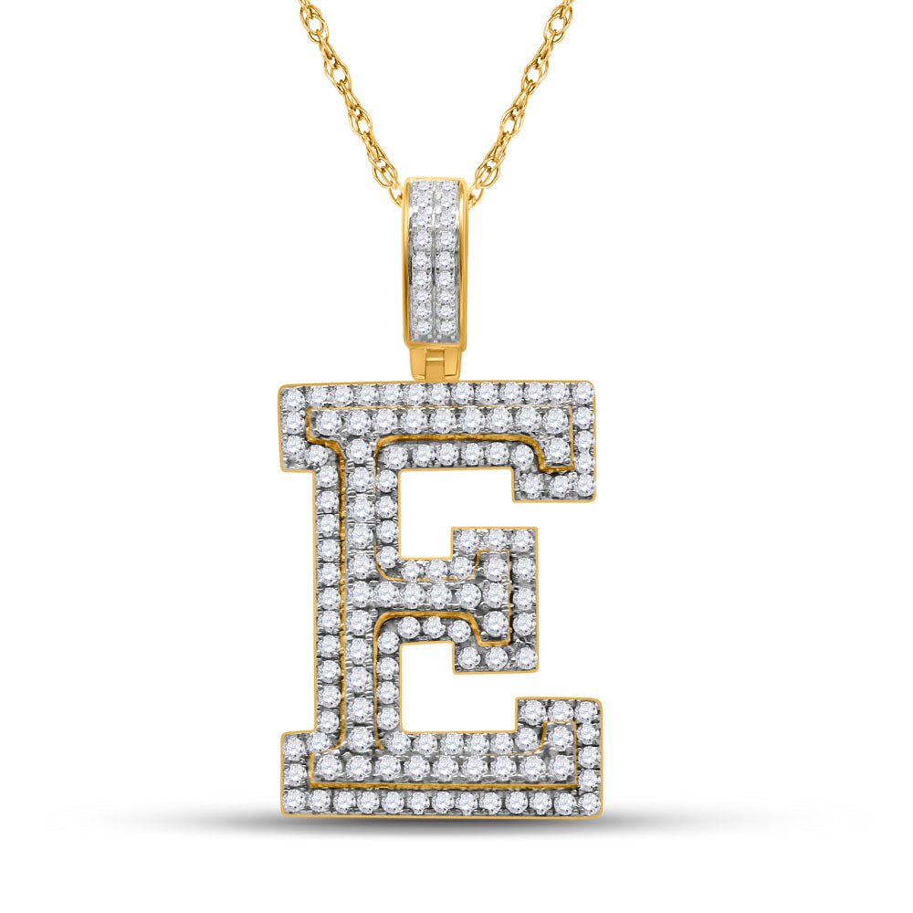 10kt Yellow Gold Men's Round Diamond Initial E Letter Charm Pendant - 1 - 3/4 Cttw - Splendid Jewellery