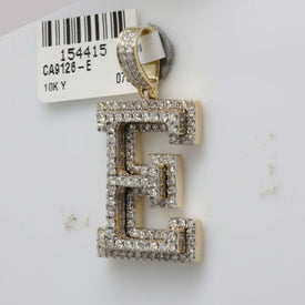 10kt Yellow Gold Men's Round Diamond Initial E Letter Charm Pendant - 1-3/4 Cttw product Side View from Splendid Jewellery