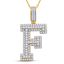 Load image into Gallery viewer, 10kt Yellow Gold Men's Round Diamond Initial F Letter Charm Pendant 1 - 1/2 Cttw - Splendid Jewellery