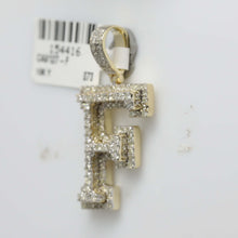 Load image into Gallery viewer, 10kt Yellow Gold Men&#39;s Round Diamond Initial F Letter Charm Pendant 1-1/2 Cttw product Side View from Splendid Jewellery