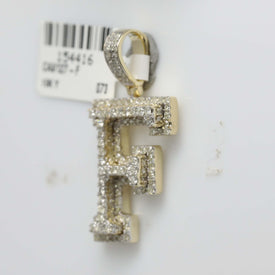 10kt Yellow Gold Men's Round Diamond Initial F Letter Charm Pendant 1-1/2 Cttw product Side View from Splendid Jewellery