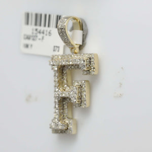 10kt Yellow Gold Men's Round Diamond Initial F Letter Charm Pendant 1 - 1/2 Cttw - Splendid Jewellery