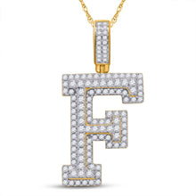 Load image into Gallery viewer, 10kt Yellow Gold Men&#39;s Round Diamond Initial F Letter Charm Pendant 1-1/2 Cttw product  Top View from Splendid Jewellery