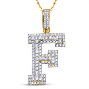 10kt Yellow Gold Men's Round Diamond Initial F Letter Charm Pendant 1 - 1/2 Cttw - Splendid Jewellery