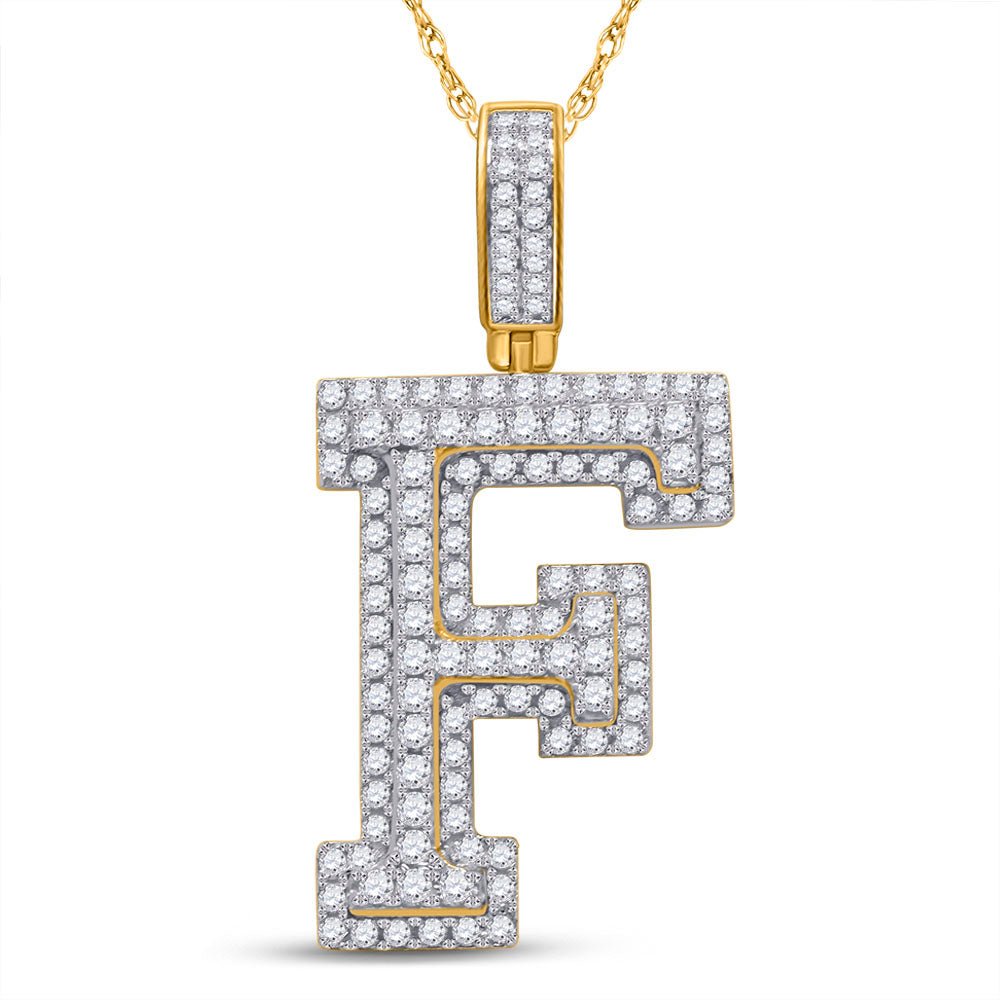 10kt Yellow Gold Men's Round Diamond Initial F Letter Charm Pendant 1 - 1/2 Cttw - Splendid Jewellery