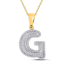 Load image into Gallery viewer, 10kt Yellow Gold Men&#39;s Round Diamond Initial G Letter Charm Pendant 1/2 Cttw - A Dazzling Statement of Individuality product  Top View from Splendid Jewellery