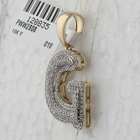 10kt Yellow Gold Men's Round Diamond Initial G Letter Charm Pendant 1/2 Cttw - A Dazzling Statement of Individuality product Side View from Splendid Jewellery