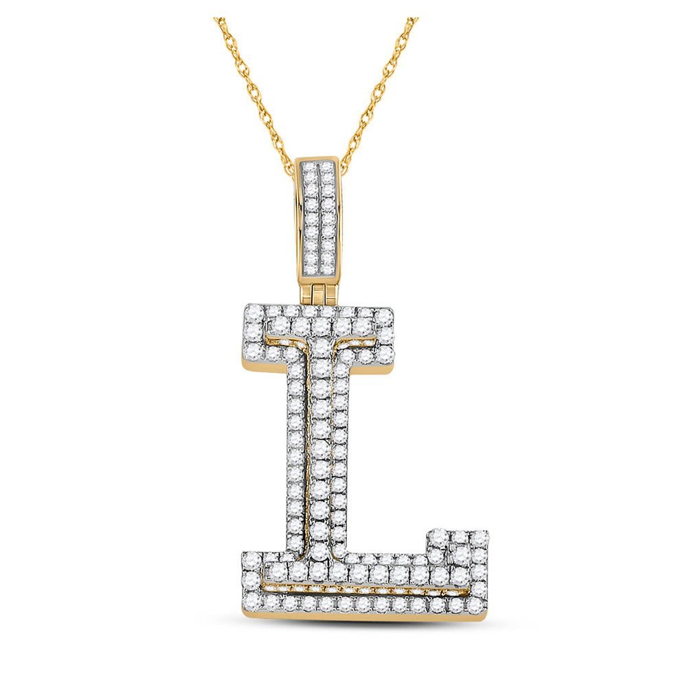 10kt Yellow Gold Men's Round Diamond Initial L Letter Charm Pendant - 1 - 1/3 Cttw - Splendid Jewellery