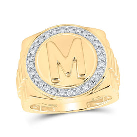 10kt Yellow Gold Men's Round Diamond Initial M Circle Ring 1/2 Cttw | Splendid Jewellery - Splendid Jewellery