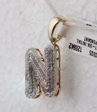 Load image into Gallery viewer, 10kt Yellow Gold Men's Round Diamond Initial N Letter Charm Pendant - 1/2 Cttw | Splendid Jewellery - Splendid Jewellery