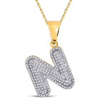 Load image into Gallery viewer, 10kt Yellow Gold Men&#39;s Round Diamond Initial N Letter Charm Pendant - 1/2 Cttw | Splendid Jewellery product  Top View from Splendid Jewellery