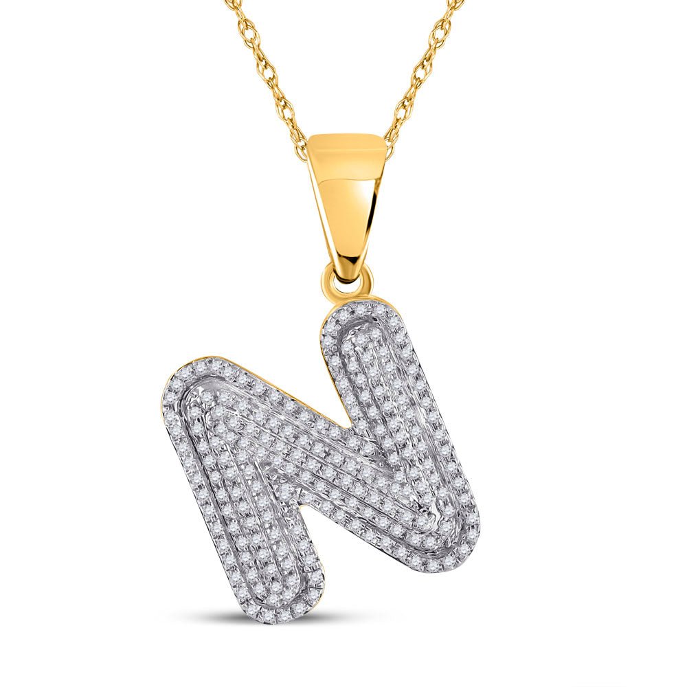 10kt Yellow Gold Men's Round Diamond Initial N Letter Charm Pendant - 1/2 Cttw | Splendid Jewellery - Splendid Jewellery