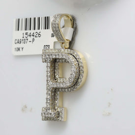 10kt Yellow Gold Men's Round Diamond Initial P Charm Pendant - 1-5/8 Cttw | Splendid Jewellery product Side View from Splendid Jewellery
