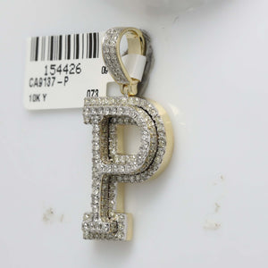 10kt Yellow Gold Men's Round Diamond Initial P Charm Pendant - 1 - 5/8 Cttw | Splendid Jewellery - Splendid Jewellery